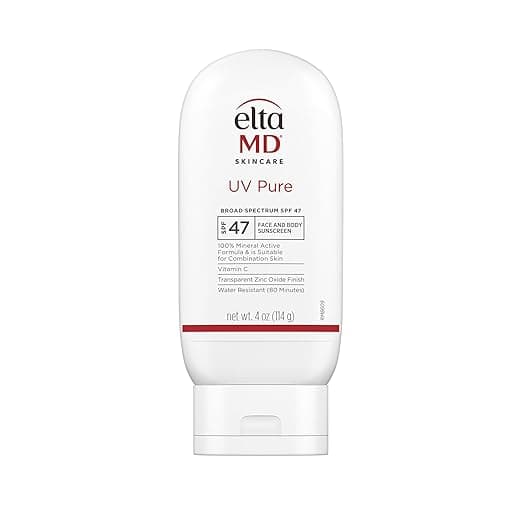 EltaMD UV Pure Face and Body Sunscreen, SPF 47 100% Mineral Sunscreen for Kids and Adults, Water Resistant Up to 80 Minutes, Oil Free Zinc Oxide Formula