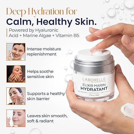 Hyaluronic Acid Face Moisturizer – Deep Hydration Cream with Vitamin B5 & Marine Algae for Dry & Sensitive Skin, Barrier Support, Non-Greasy, Fragrance-Free (1.7 oz)